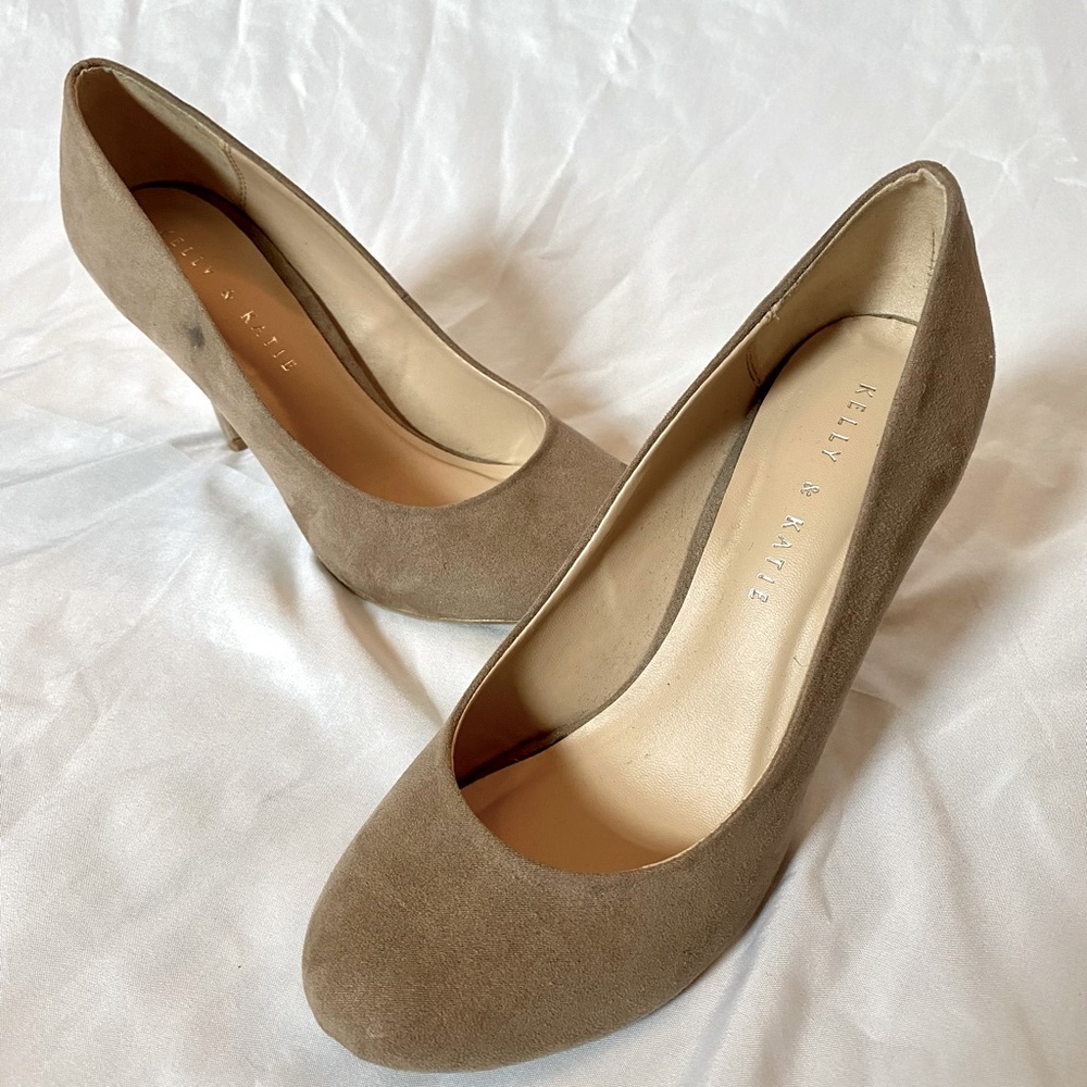 Kelly and Katie Beige Suede Heels